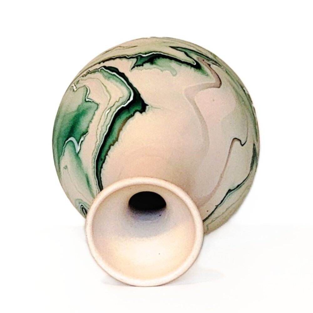 XL Mid Century Nemadji Ceramic Pottery Vase in Native Bisque Clay & Teal Green - Picture 5 of 7
